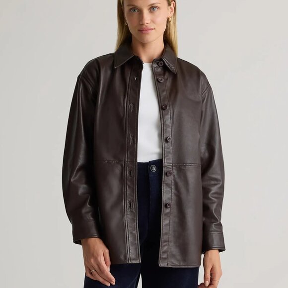 NWT Quince 100% Leather Shirt Jacket. Small. Brown. $180. Perfect condition. - Picture 13 of 16